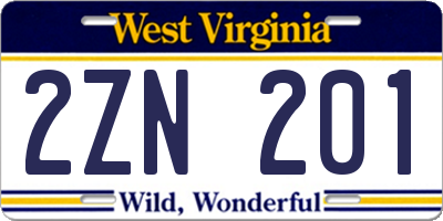 WV license plate 2ZN201