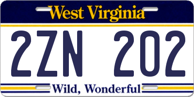WV license plate 2ZN202