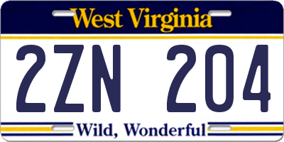 WV license plate 2ZN204