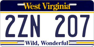WV license plate 2ZN207