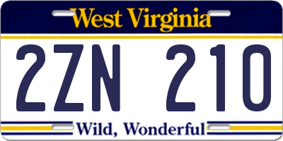 WV license plate 2ZN210