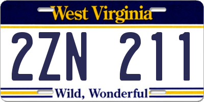 WV license plate 2ZN211