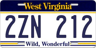 WV license plate 2ZN212