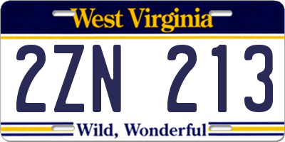 WV license plate 2ZN213