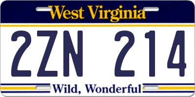WV license plate 2ZN214