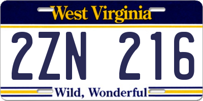 WV license plate 2ZN216