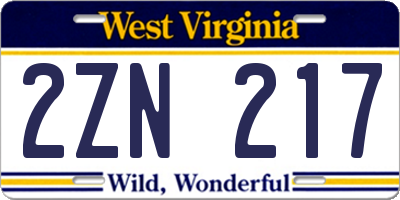WV license plate 2ZN217