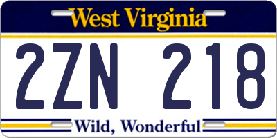 WV license plate 2ZN218