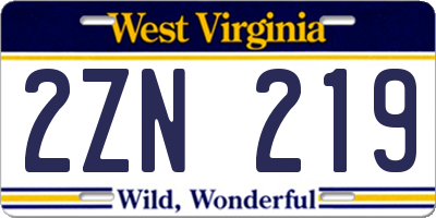 WV license plate 2ZN219