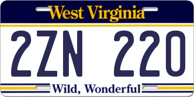 WV license plate 2ZN220