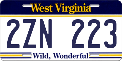 WV license plate 2ZN223