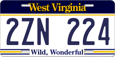 WV license plate 2ZN224