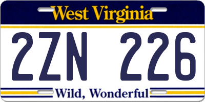 WV license plate 2ZN226
