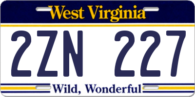 WV license plate 2ZN227