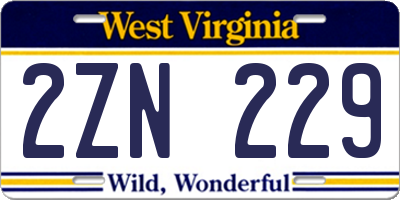 WV license plate 2ZN229