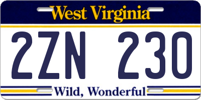 WV license plate 2ZN230