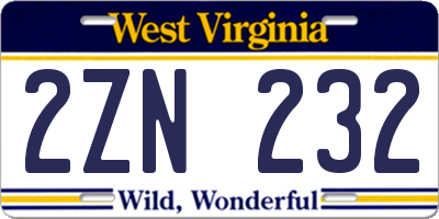 WV license plate 2ZN232