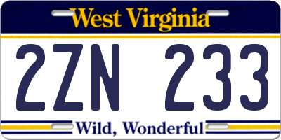 WV license plate 2ZN233