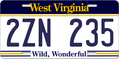WV license plate 2ZN235