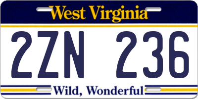 WV license plate 2ZN236