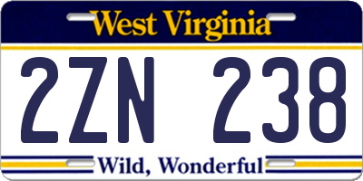 WV license plate 2ZN238