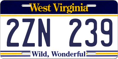 WV license plate 2ZN239