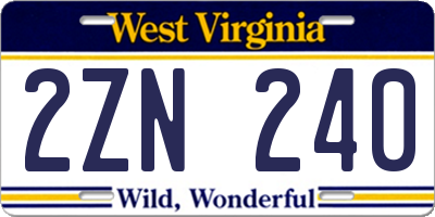 WV license plate 2ZN240