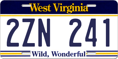 WV license plate 2ZN241