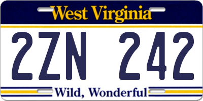 WV license plate 2ZN242