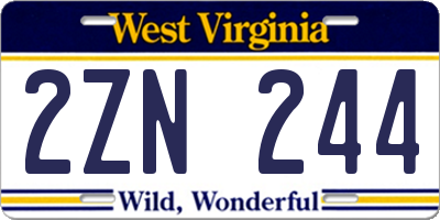 WV license plate 2ZN244