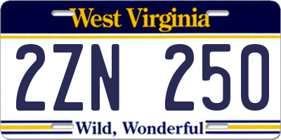 WV license plate 2ZN250