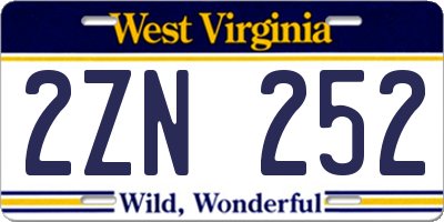WV license plate 2ZN252