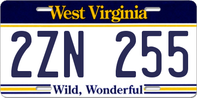 WV license plate 2ZN255