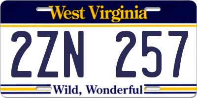WV license plate 2ZN257