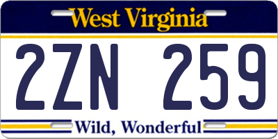 WV license plate 2ZN259