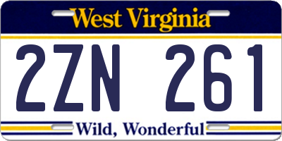 WV license plate 2ZN261