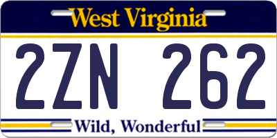 WV license plate 2ZN262