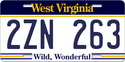 WV license plate 2ZN263