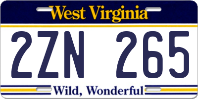 WV license plate 2ZN265