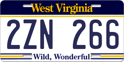 WV license plate 2ZN266
