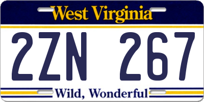 WV license plate 2ZN267