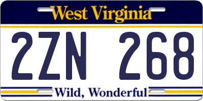 WV license plate 2ZN268