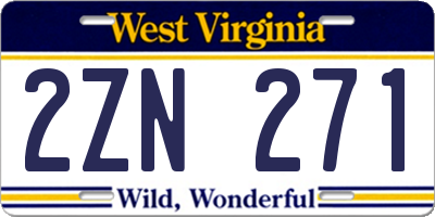 WV license plate 2ZN271