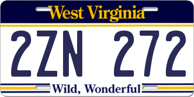 WV license plate 2ZN272