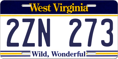 WV license plate 2ZN273