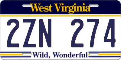 WV license plate 2ZN274