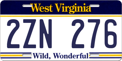 WV license plate 2ZN276