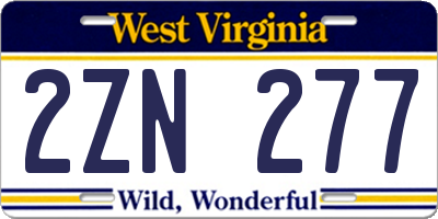 WV license plate 2ZN277
