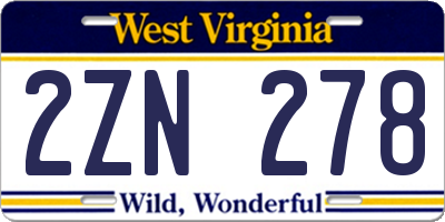 WV license plate 2ZN278