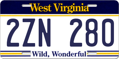 WV license plate 2ZN280